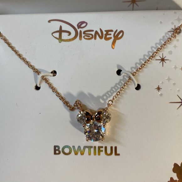 Disney Minnie Mouse Bowtiful Rose Gold Necklace Fine Silver Plated 16” - Picture 2 of 5